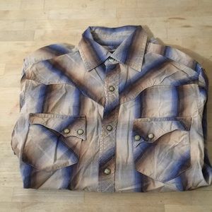 Tan Blue Striped Retro Long Sleeve Button Up